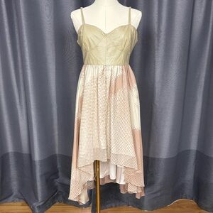 Shipley & Halmos Leather and Silk Open Back High Low Spaghetti Strap Dress